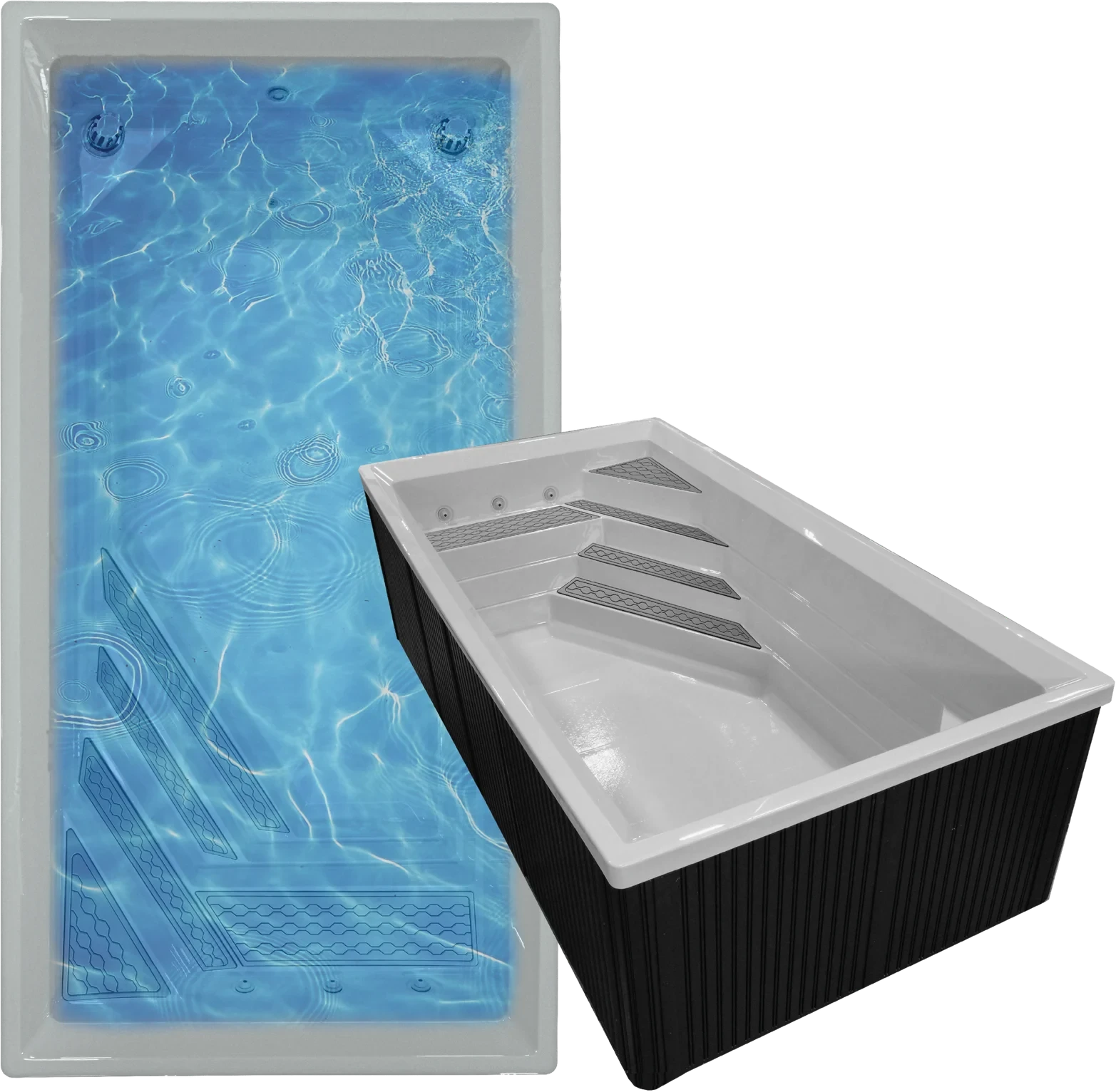 Abilene 15 foot plunge pool with black exterior and turquoise water