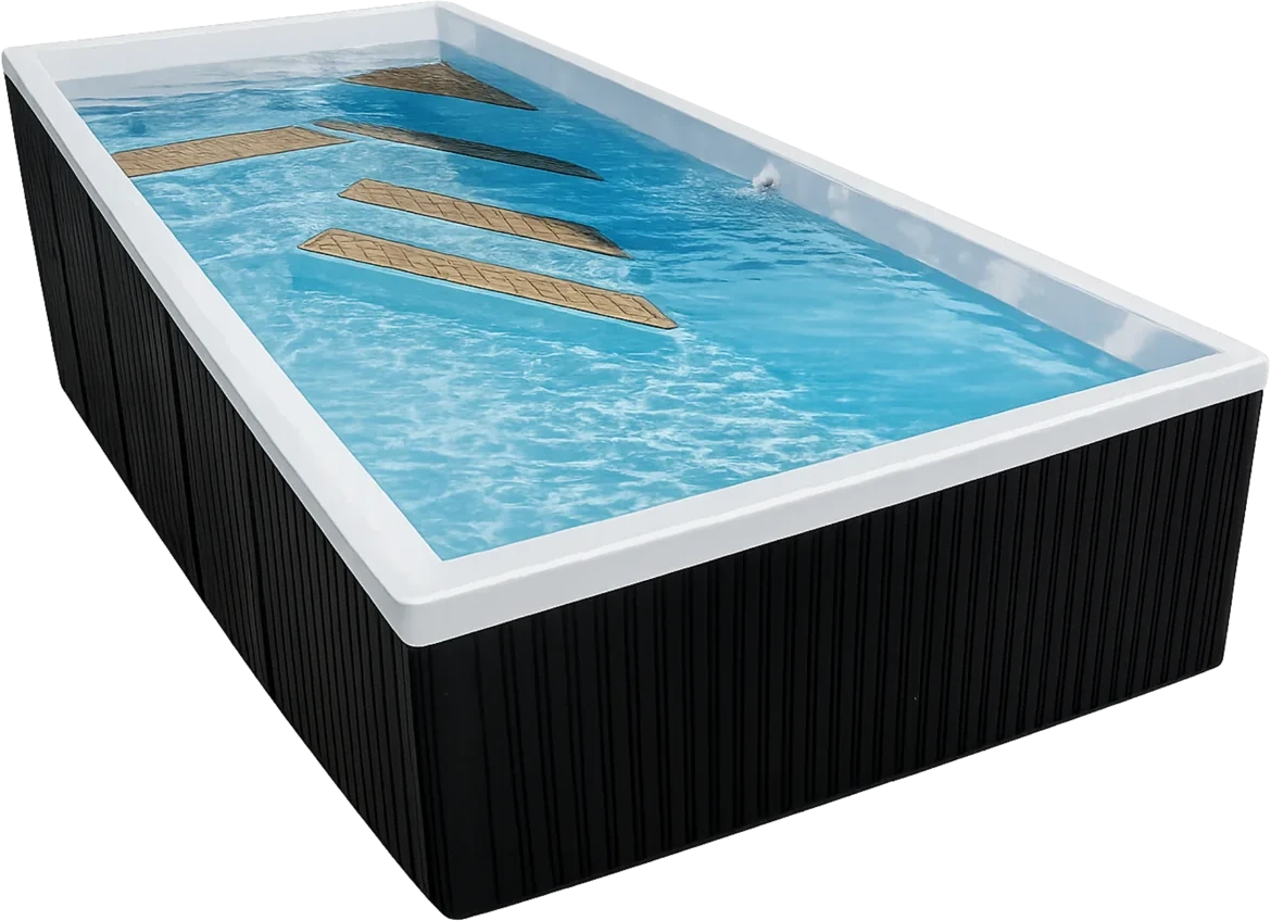 All Season plunge pool with black cabinet