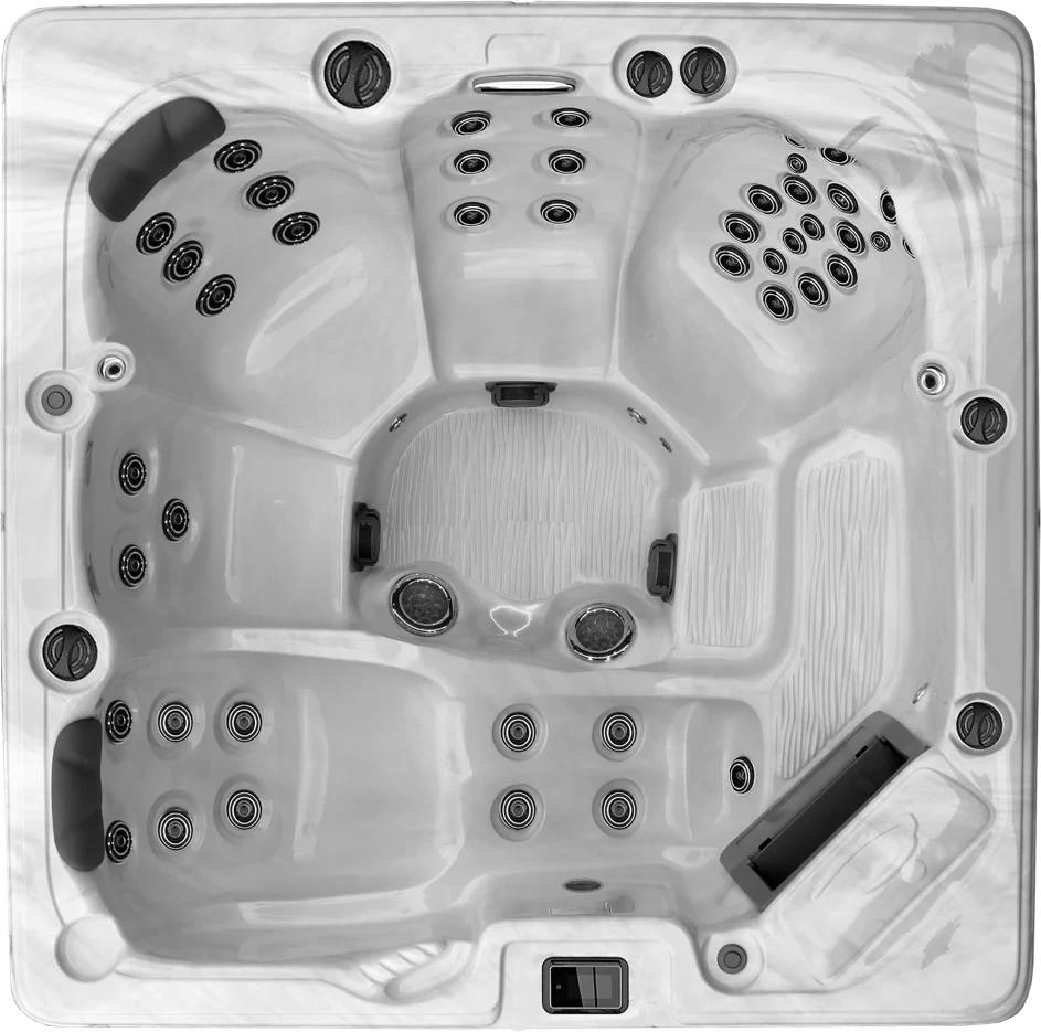 Beaumont hot tub seen from above, showing every seat and jet