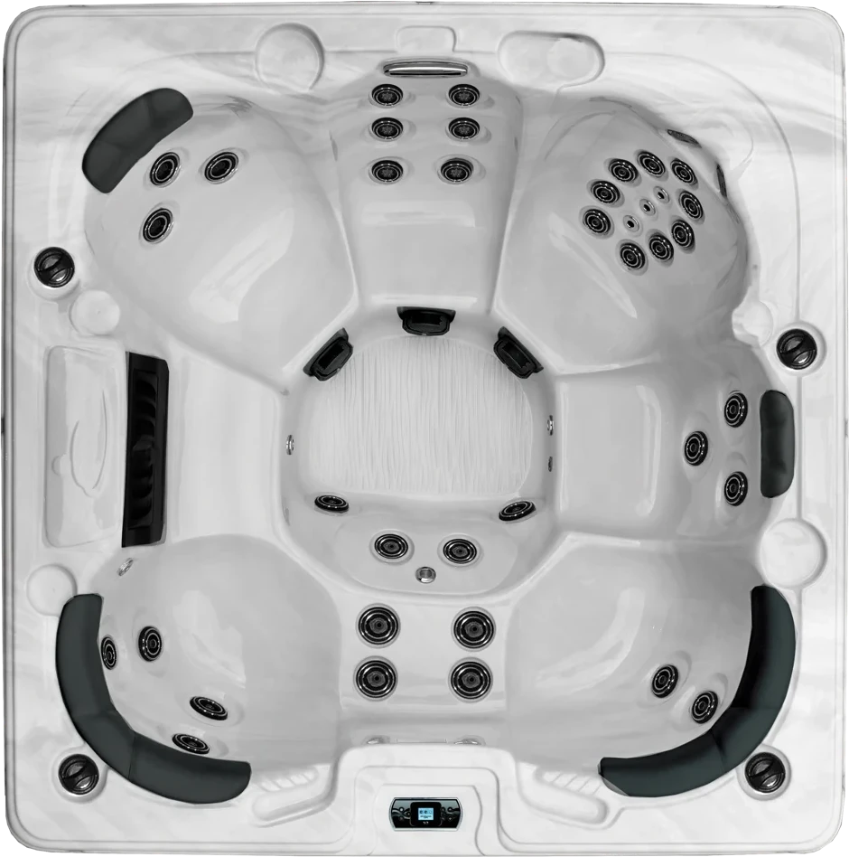 Waco hot tub seen from above, showing every seat and jet